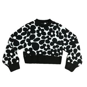 DIVIDED H&M Women’s XS Retro Daisy Cropped Sweater Contrast Crew Neck Knit  Top